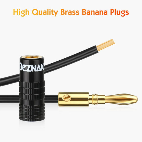 Banana Plugs With Dual Set Screws, Black And Red Aluminum Shell, Gold Plated 4mm Brass Contacts, Secure Connection For Clean, Distortion-Free Audio, High Fidelity Sound, Natural Sonic Accuracy, Six Pairs, black plug with wire and gold contact