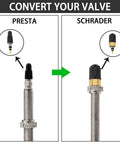 Image illustrating conversion using Must Have Tubeless Valve Kit For Road And MTB With Brass Presta Adapter And Core Remover Tool.