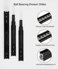 Heavy Duty Ball Bearing Drawer Slides With Cold Rolled Steel Bottom Mount Hardware Black Finish 1 Pair detail view
