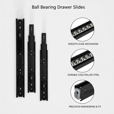Heavy Duty Ball Bearing Drawer Slides With Cold Rolled Steel Bottom Mount Hardware Black Finish 1 Pair detail view