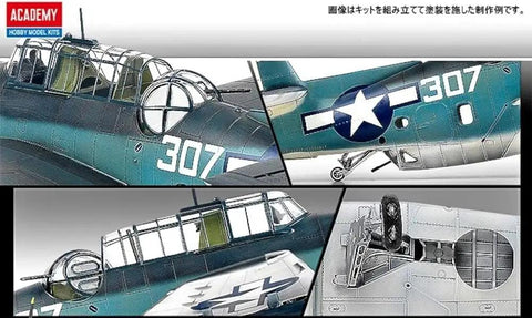Close-up of TBM-3 Navy Torpedo Bomber Model Kit 1/48 Scale Packed With Cartograf Decals For USS Bunker Hill, cockpit and bomb bay doors detail