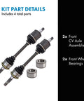 Front CV Axle Assemblies And Front Wheel Bearings Kit For 4x4 Toyota Tundra 2000-2006 And Sequoia 2001-2007 - 4 Piece Replacement Set Includes Two Front CV Axles And Two Front Wheel Bearings For Smooth Ride And DIY Video Guide Access. Includes image showing two CV axles and two wheel bearings.