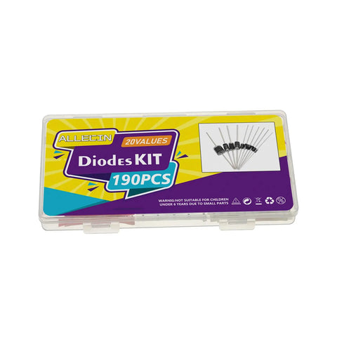 Diode Assortment Kit For Electronics Hobbyists And Makers Featuring 1N4001 Through 1N4007, 1N4148, 1N5404 In 190 PCS case