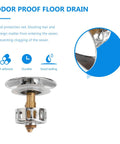 Brass Bathtub Drain Stopper with Push Button Flat Seal, showing durable chrome finish and grid protection design for odor proofing.