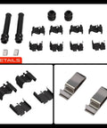 Front disc brake hardware kit with black clips, rubber boots, and stainless springs for SUVs, Top Quality Front Side Disc Brake Hardware Kit For Ford Edge Mazda Cx5 And Lincoln Mbx S2007-2022 Perfect Fit Replacement Part To Keep Your Ride Braking Smooth And Safe Today