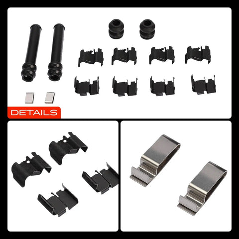 Front disc brake hardware kit with black clips, rubber boots, and stainless springs for SUVs, Top Quality Front Side Disc Brake Hardware Kit For Ford Edge Mazda Cx5 And Lincoln Mbx S2007-2022 Perfect Fit Replacement Part To Keep Your Ride Braking Smooth And Safe Today