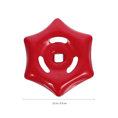 Close-up of red iron valve hand wheel showing 6mm by 6mm square hole. Two Pack Iron Valve Hand Wheels With 6mm By 6mm Square Hole.