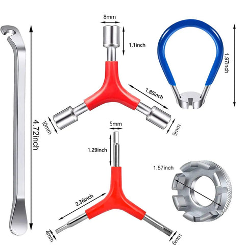 Portable Bicycle Spoke Wrench Set 7 Piece Kit With 8 Way Rim Truing Tool Spoke Keys Rubber Handles Tire Lever for bike repairs