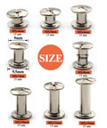 Assorted sizes of M5 metal rivets from the Rock Solid 120 Piece Chicago Binding Screw Kit, shown in clean silvery finish.