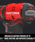 Close-up of V20 Max Cordless Drill And Impact Driver Combo Kit in red showing brushless motor detail.