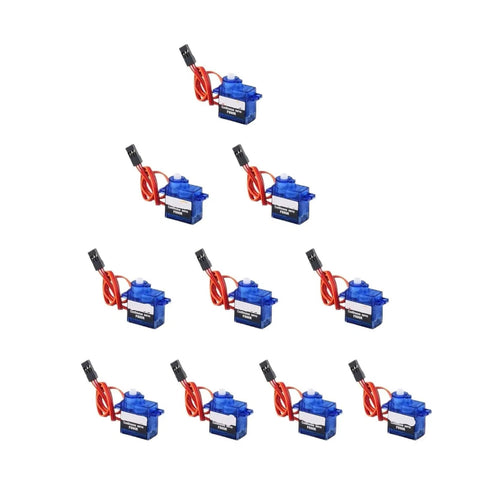 Top Grade 9g Micro Servo Delivering 360 Degree Continuous Rotation And Sweet Steady Torque Rated 4.8 To 6V in a group of ten units.