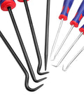 9 Piece Precision Pick And Hook Set With Scraper For Auto And Electronics, short and long hooks with ergonomic handles