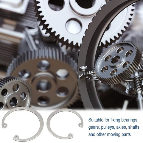 Heavy Duty External Snap Ring Kit 225 Pcs Pro Grade 304 Stainless Steel Retaining Circlips in 15 Sizes with gears background