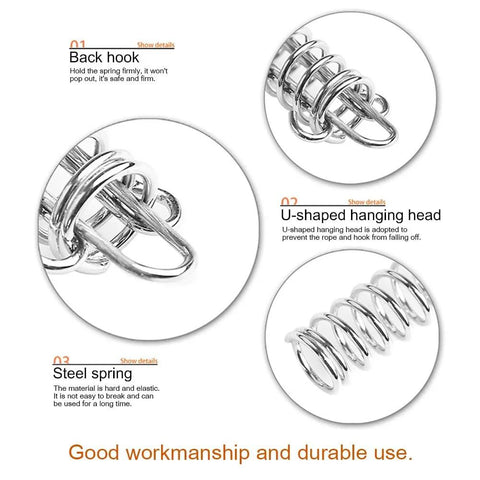 Doucdoft 10pc stainless steel tent springs set with back hooks and U-shaped hanging heads for tarps and awnings