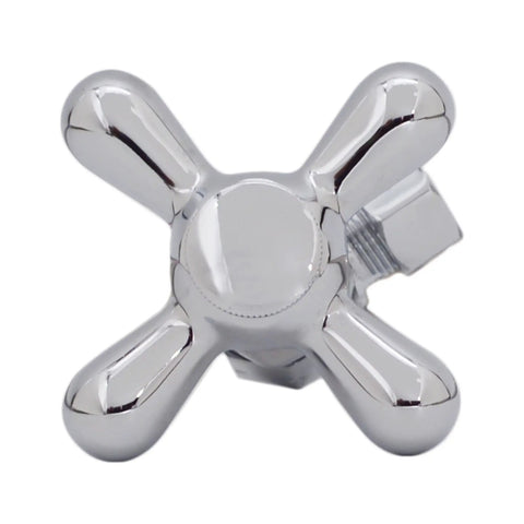Traditional Pedestal Lavatory Kit With Cross Handles In Polished Chrome For A Clean No Fuss Bathroom Upgrade Includes Compression Angle Stops Adapters Bullnose Risers Sure Grip Flanges And All Necessary Hardware - close-up of cross handle