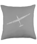 Grey Glider Plane Throw Pillow For Pilot Fans With Soaring Flying Theme Cozy Home Decor Double Sided Print 100 Percent Polyester Fabric Soft And Durable Great Gift Idea For Christmas Easter Birthdays Alpine Mountain Flight with plane design in white text.