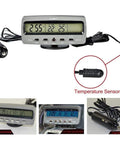 Riloer 4-in-1 gray LED car display: thermometer, voltmeter, clock; includes temperature sensor and cig plug.