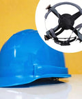 4 Point Hard Hat Replacement Suspension Kit with Shock Absorbing Liner, compatible with blue hard hat, shown installed.