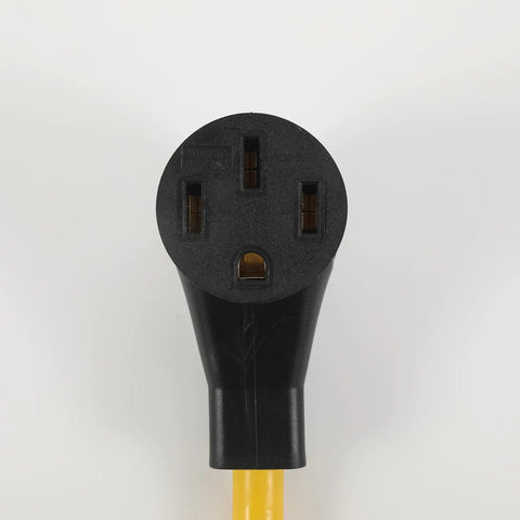 Nema 10-30P To 14-50R Level 2 Electric Vehicle Charger Adapter Cord 30A To 50A black plug end with three prongs.