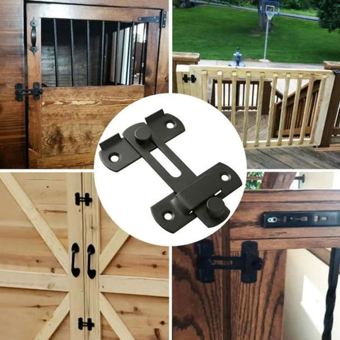 Top Shelf Matte Black Stainless Steel Gate Latch Flip Lock Safety Door Bolt Heavy Duty Sliding Barn Hardware shown on various doors.