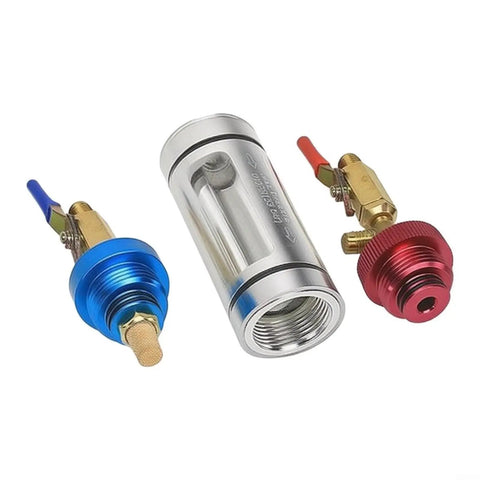 Noteflora Auto AC Maintenance Kit With Visual Oil Filter And Brass Injector Tool includes visual monitor tube and fittings.