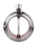 Front view of Sanitary Butterfly Valve Heavy Duty With Pull Handle For 6 Inch Tri Clamp Stainless Steel 304, durable and high pressure tested.