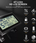 LCD Display Meter KT LCD3U All In One With USB Interface And Waterproof Plug showing speed, power, temperature, and brake status