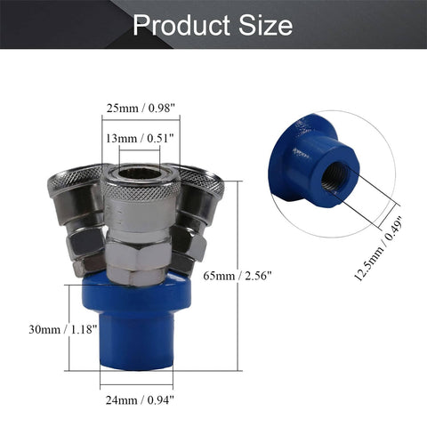 Three Pack One Half Inch Thread Three Way Manifold Block Splitter Quick Connect Air Hose Splitter Coupler size diagram