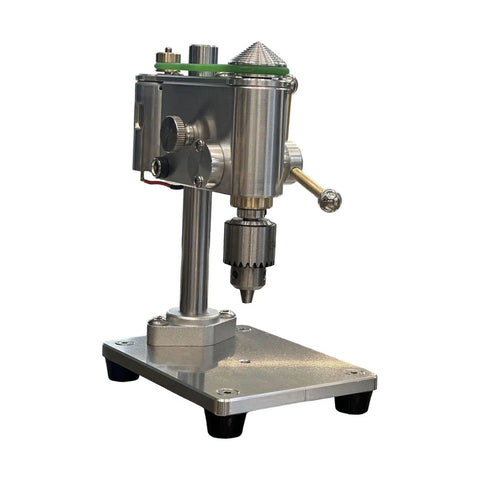 Compact Mini Drill Press For Benchtop Use Portable Clamp Holder, aluminum design with 0.3 to 4mm chuck for jewelry making.