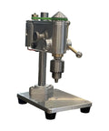 Solid Aluminum Mini Drill Press With Brass Spindle Sleeve, compact benchtop clamp holder tool for jewelry making, precision milling.