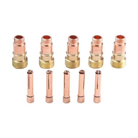 Get Ready For Precision Welding With This Stubby Gas Lens Kit Compatible With WP17 18 26 Torches Plus 10N23S Collet And 17GL116 Parts showing nozzles and collets.