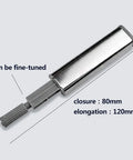 Push To Open Magnetic Cabinet Latch Set 2 Pack Door Catch showing fine-tuning feature with 80mm closure and 120mm elongation.