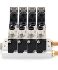 Go-To Industrial Pneumatic Solenoid Valve 4V110-06 DC 24V, 2 Position 5 Way With Base Muffler, view of valve array