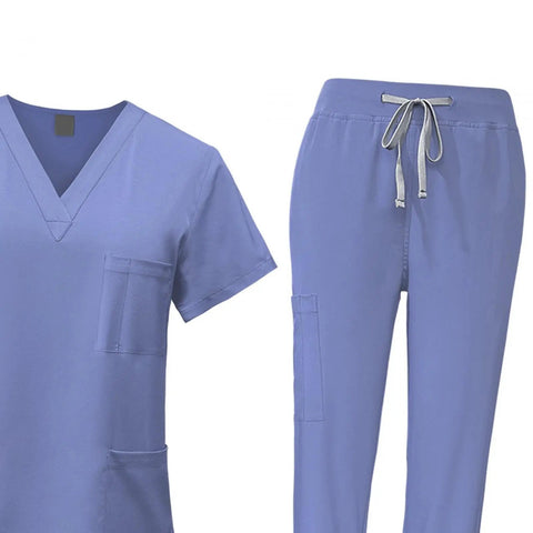 Light Blue Nurse Scrub Set With Top And Jogging Pants For Spa And Beauty Workwear That Holds Up All Day Machine Washable Size M