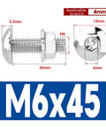 Heavy Duty M6 Hex Socket Screws With Oversized Flat Head Countersunk Design And Matching Flange Nuts Kit, Stainless Steel 304, M6x45