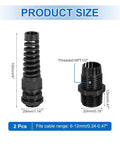 2 Pcs NPT1/2 Cable Glands Pro Grade Adjustable 6-12mm PA66 Nylon IP68 Waterproof Connectors With Dual Seals Anti-Corrosion
