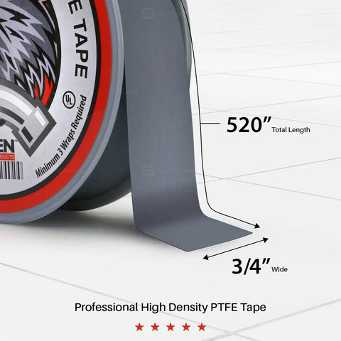 Pro Grade PTFE Thread Seal Tape For Plumbers White Gray Three Quarter Inch By Five Hundred Twenty Inches Pack Of Ten Rolls