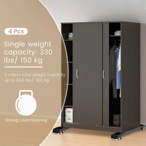 Heavy Duty Appliance Rollers For Washer And Dryer with black sliders under a dark wardrobe, 660 lb capacity, easily movable.