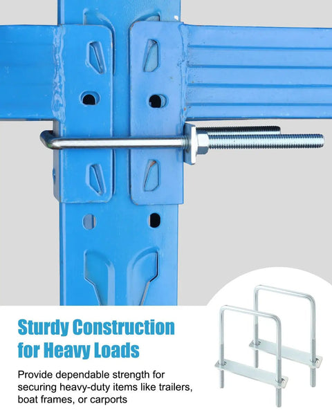 Heavy Duty No Sweat Assembly 12 Piece Square U Bolt Set Zinc Plated Hardware Kit Includes Frame Plates And Nuts close-up of sturdy construction for heavy loads