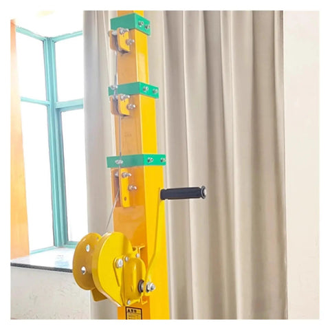 Close-up of Hand Crank Telescopic Lifting Pole Manual Winch Mast Adjustable 3 To 8 Meters with pulley and handle.