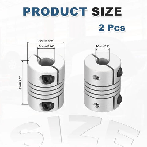 Beefed Up 2 Pack Flexible Shaft Couplings For 5 To 6mm Shafts 20mm Length 15mm Diameter Clamp Shaft Coupler shown in size dimensions