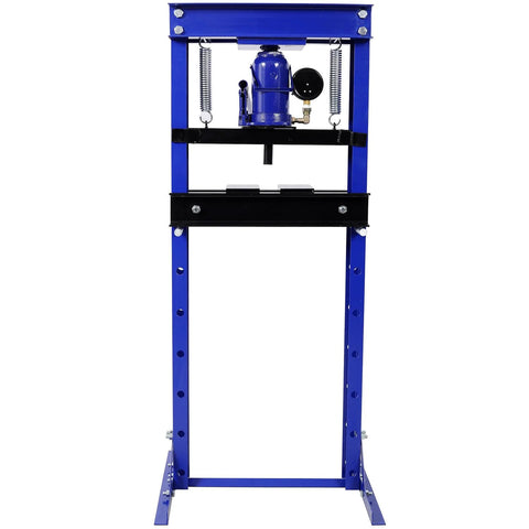 SRECELL blue 20-ton hydraulic shop press on adjustable-height H-frame with pressure gauge