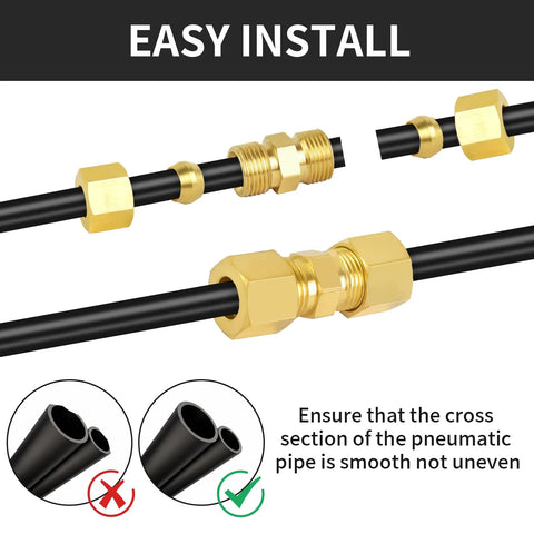 MuHize brass 3/16 in tube compression fittings kit on black tubing, 8-pack union connectors