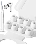 Premium Replacement Ear Tips For Apple AirPods Pro 2nd And 1st Gen White 4 Pairs Soft Silicone Buds in storage tray.