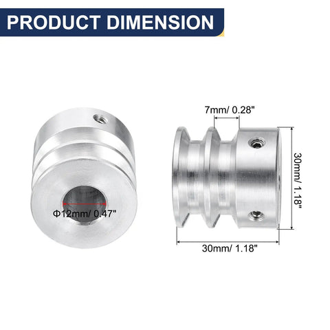 Beefy Aluminum Alloy V-Type Pulley With 12mm Bore And Double Groove, 30mm Outer Diameter, product dimensions highlighted