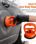 2026 Upgraded Car Dent Repair Kit, 3 Pack Dent Puller Set, Beefed Up Heavy Duty Paintless Dent Removal Tools For Your Car Body, Glass Lifting, Tile Pulling, Sheet Metal And Moving Objects orange suction dent puller on car door