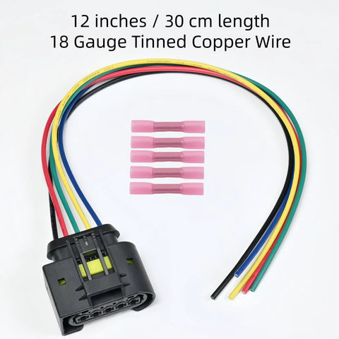 Dodge Fuel Pump Connector Pigtail Harness Plug N Play 5 Pin 12 Inch 18 Gauge Tinned Copper Wire Replacement For Challenger Charger Magnum 2005-2023 And Chrysler 300 2005-2023 72182609365 with heat shrink connectors.