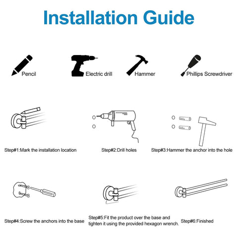 Installation guide for Spacious Dual Arm Swinging Towel Bar Offering Effortless 180 Degree Pivot Wall Mount Design.