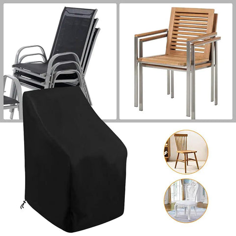 Waterproof Outdoor Stackable Chair Cover For Patio Chairs 210D Heavy Duty Fabric With All Weather Protection, black cover on chairs.