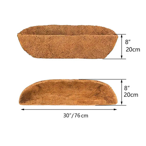 Two Pack 30 Inch Trough Coco Liner for Wall Planters and Window Boxes Replaceable Natural Coconut Fiber Coir Liner with dimensions